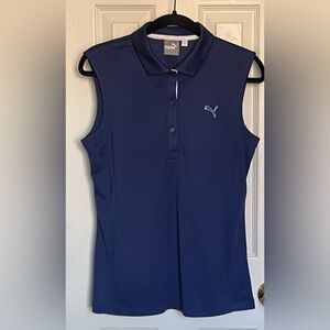 Puma Navy Sleeveless Golf Polo Pickleball Shirt Dry Cell Women’s Sz M EUC